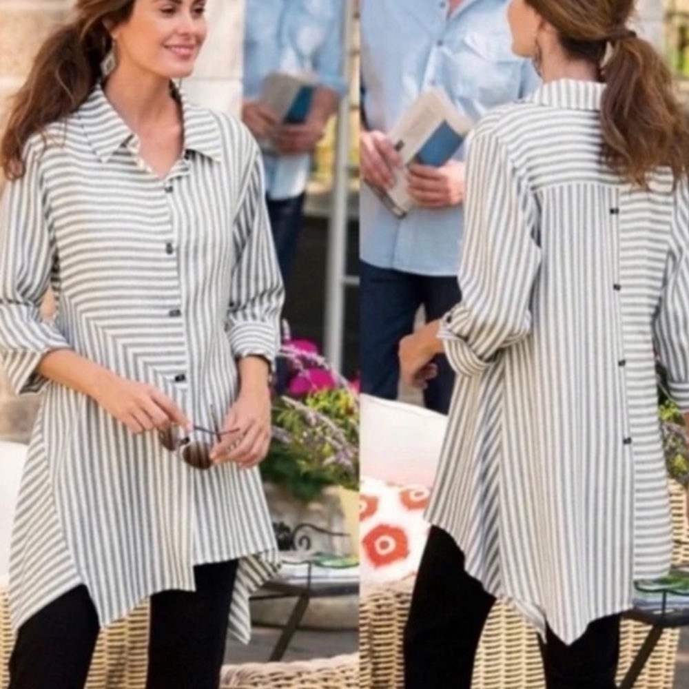 Soft surroundings standout striped button down tunic top size XSP
